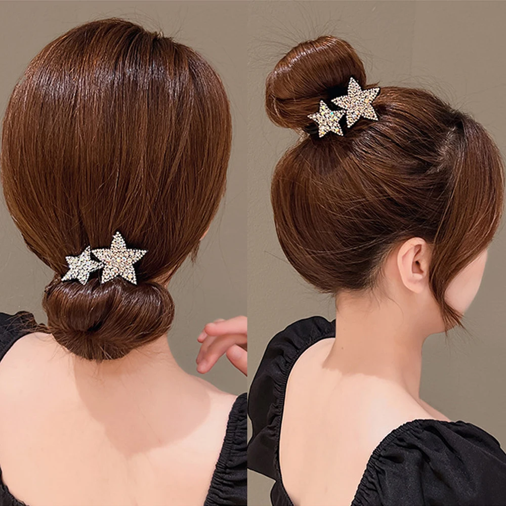 Rhinestone Star Hair Pin Flower Bud Head Bun Maker Bow Pearl Bun Maker Lazy Hair Dish Artifact Women Hair Styling Braiders 3