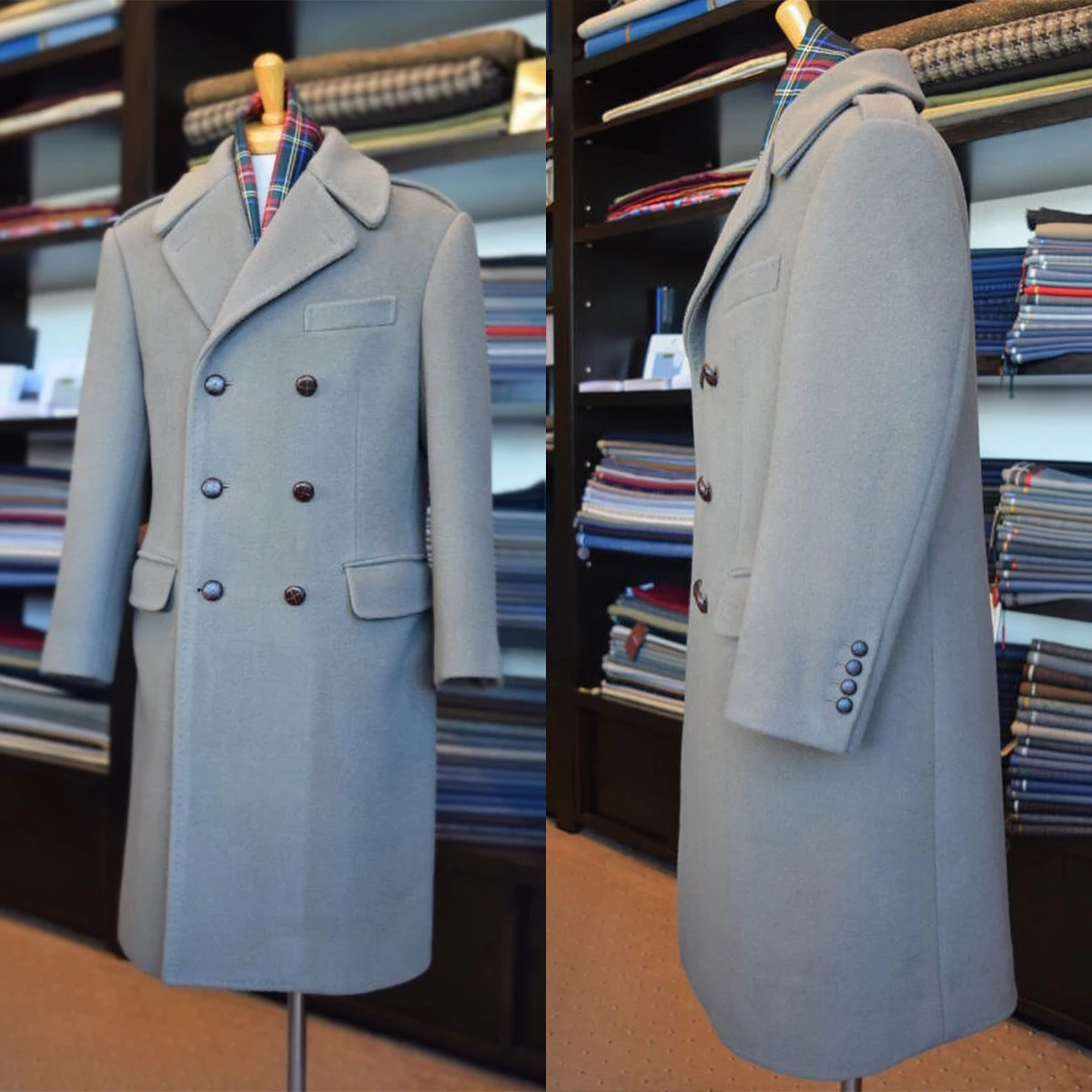 High Quality Wedding Men Suits Tuxedos Double Breasted Notch Lapel Long Coat Cotton Wool Pockets 1 Piece Groom Formal