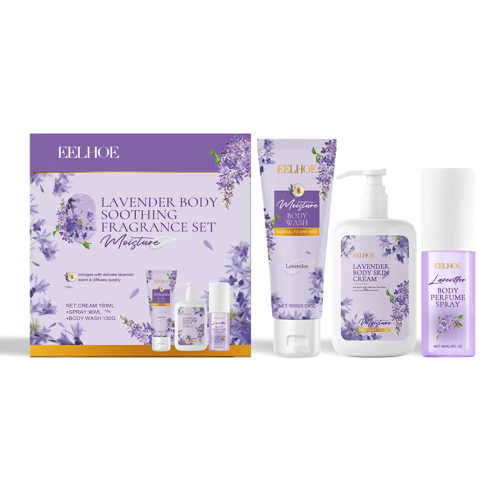 Description Picture 6 of itemEELHOE Lavender Skincare Set Daily Body Skin Whitening Body Brightening Shower Gel Moisturizing Body Cream Travel Spray Parfume