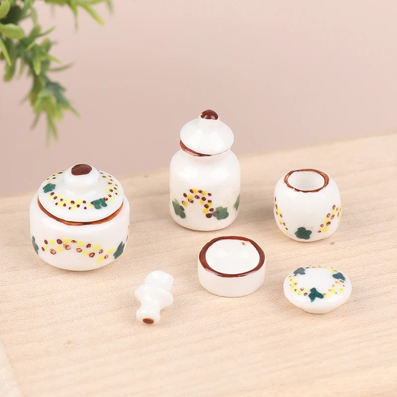 Dollhouse Miniature Ceramic Can Seasoning Can Storage Jar Kitchen Model Decor Toy Doll House Accessories