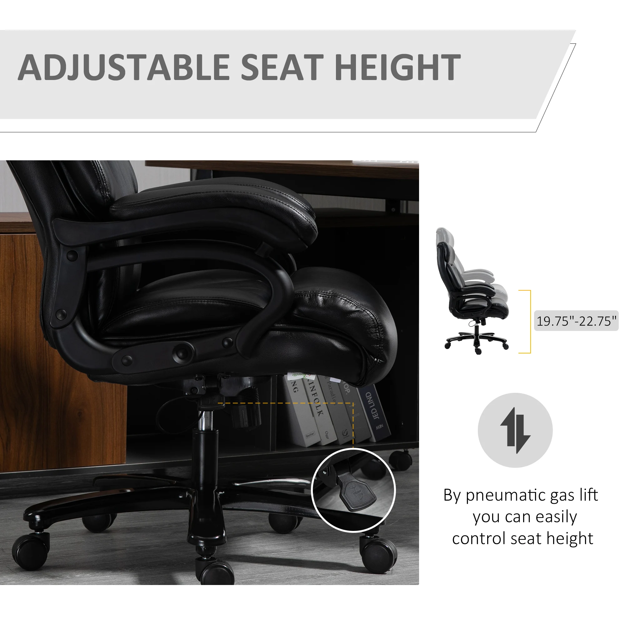 Vinsetto Big and Tall Executive Office Chair 396Lbs with Wide Seat, Home High Back Pu Leather Chair with Adjustable Height 4