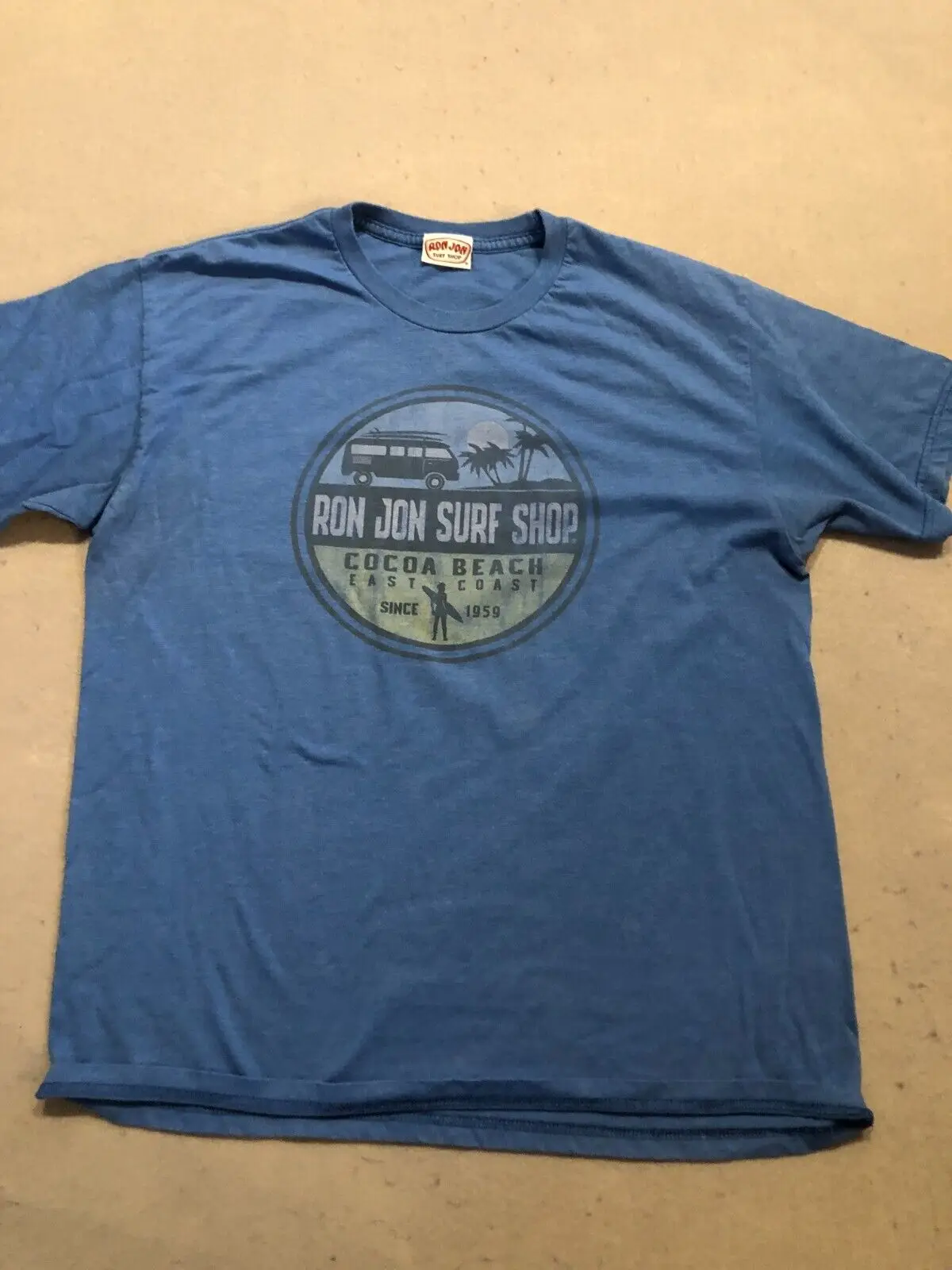 Ron Jon Shirt Da Uomo Large Cocoa Beach Blue Cotton Tee