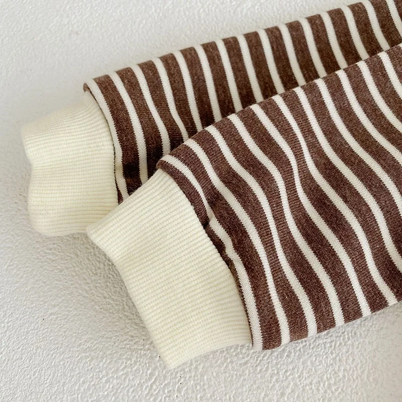 baby shirt clothing set 0-3 year old baby clothes autumn boys and girls striped long-sleeved pullover + shorts baby simple long-sleeved trousers suit Baby Clothing Set medium