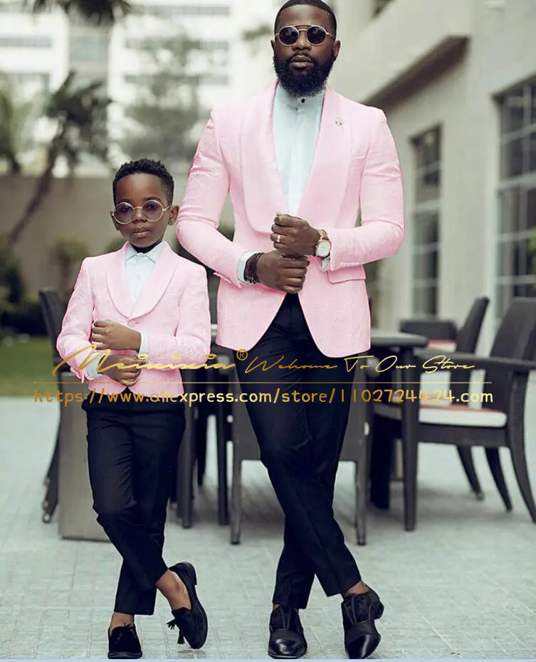 Boys Suit Wedding Pink Floral Jacket Black Pants Set Tuxedo Kids