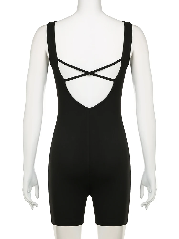 IAMSURE sexy slim backless drawstring Playsuits basic v-neck sleeveless Rompers women 2024 summer fashion streetwear