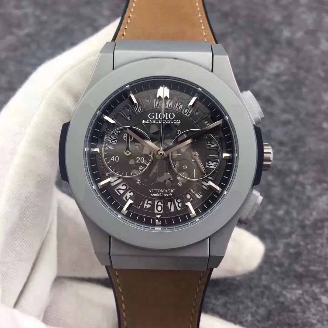 

Luxury Mens StopWatch Quartz Chronograph Silver Titanium Stainless Steel Black Leather Blue Rubber