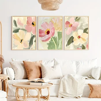 Pastel Abstract Wildflower Canvas Set of Three