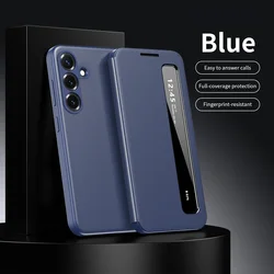 Luxury Flip Cover with Window View and Smart Call Feature - Premium PU Leather Case - Galaxy A36 (Blue)