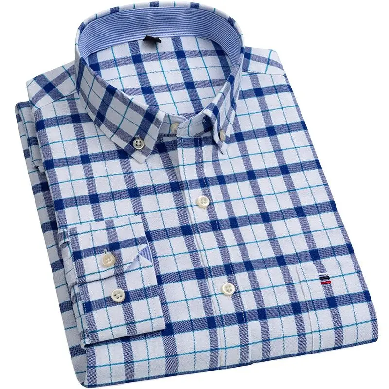 Cotton Shirt Long Sleeve Shirt Men Casual Shirt Men's 100% Cotton Regular-Fit Long-Sleeve Pocket Oxford Shirt Button Down Casual Dress Shirt