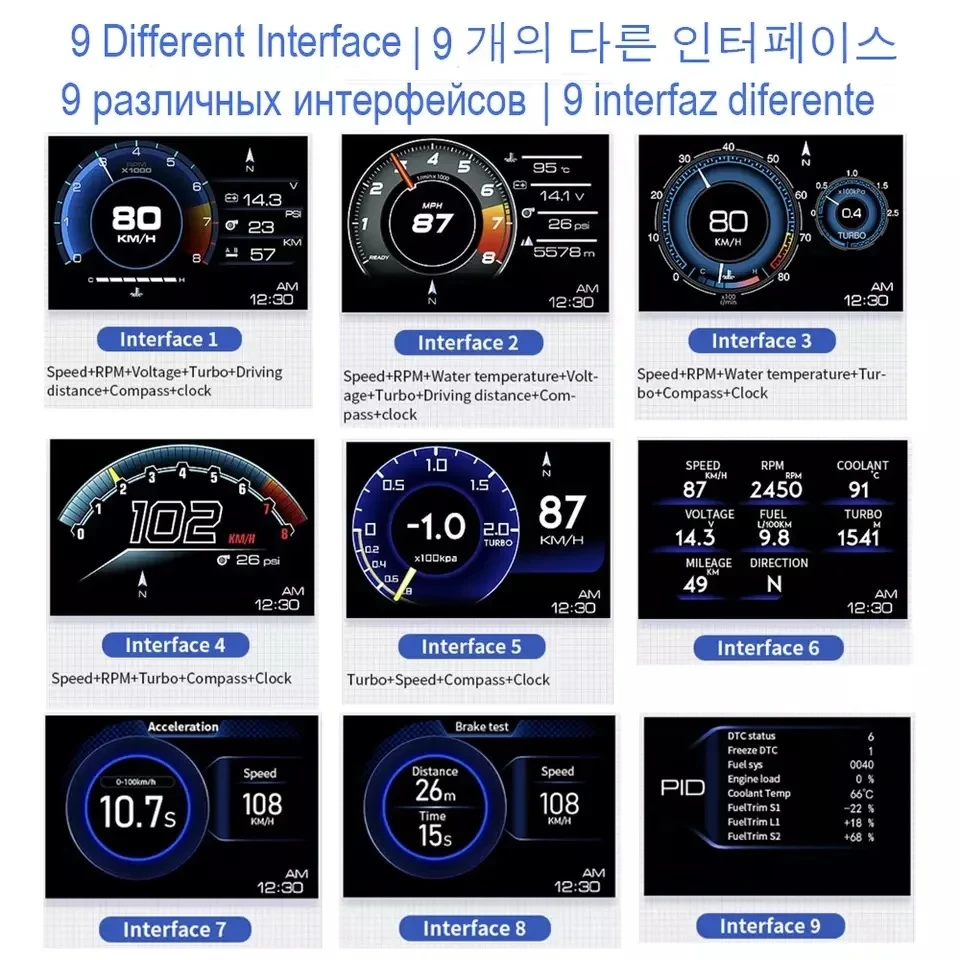 OBD2 HUD Projector Head Up Display OBD2 HUD Display A501 OBD2 Car Head Up Display HUD Smart Car Water&Oil temp Turbo RPM Gauge Digital Odometer Security Alarm Auto Meter