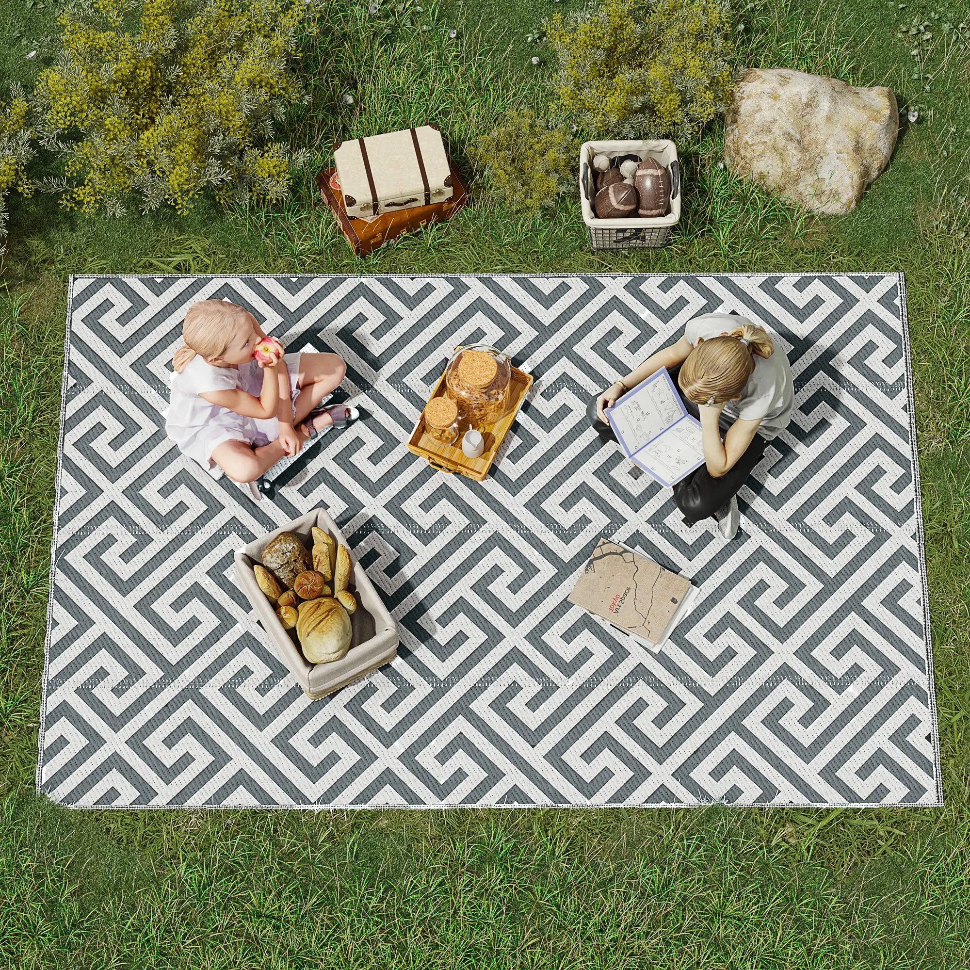 Outsunny 152 x 243 cm(5x 8ft) Outdoor Rug Reversible Mat Plastic Straw ...