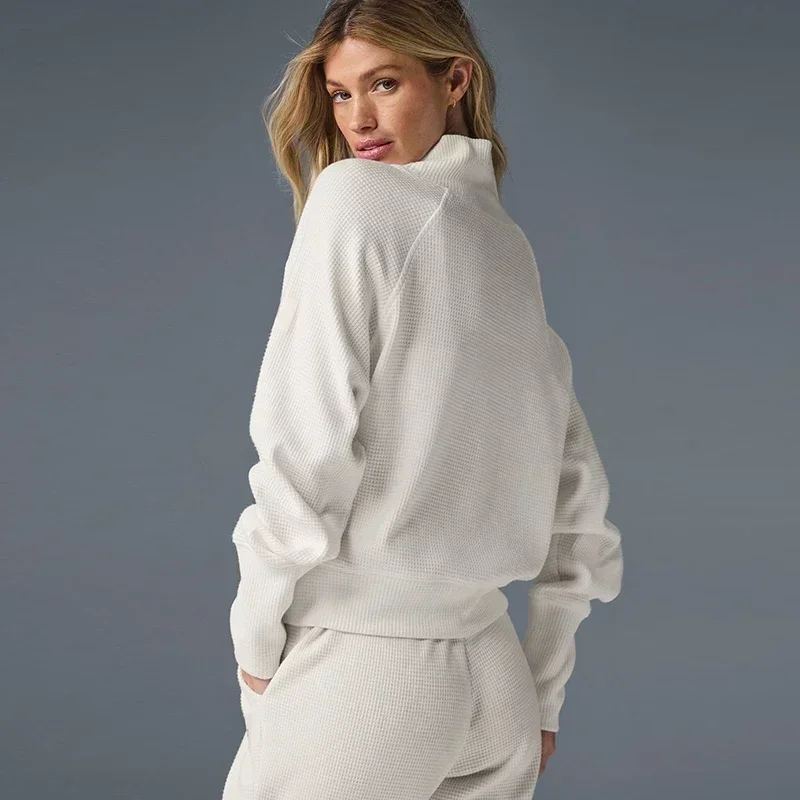 Goddess Yoga Weekend Escape Jogger Set Waffle Mock Neck Long Sleeve Solid Color Casual Fashion Shirt yoga set sportswear set sports set