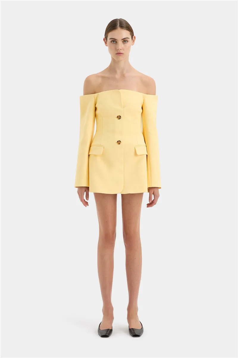 Off-shoulder Strapless Sexy Blazer Dress For Women Fashion Solid Zipper Two Pocket Long Sleeve Backless Mini Dress