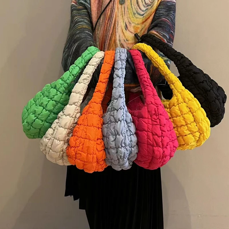 

Casual Ruched Nylon Women Handbag Designer Hobos Shoulder Bags Quilted Padded Small Bohos Tote Bag Colorful Female Shopper Purse