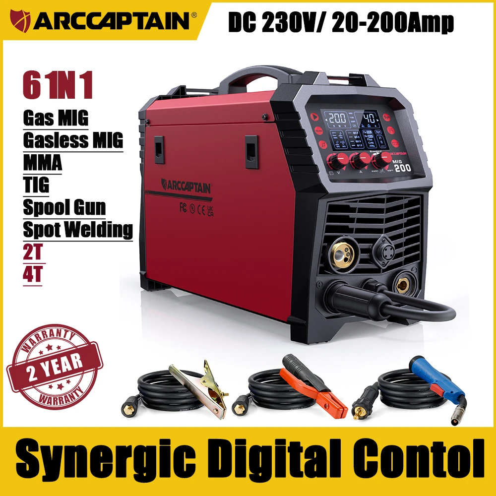 ARCCAPTAIN MIG Welder 20 200Amp DC Inverter 230V 2T 4T MMA Lift Tig