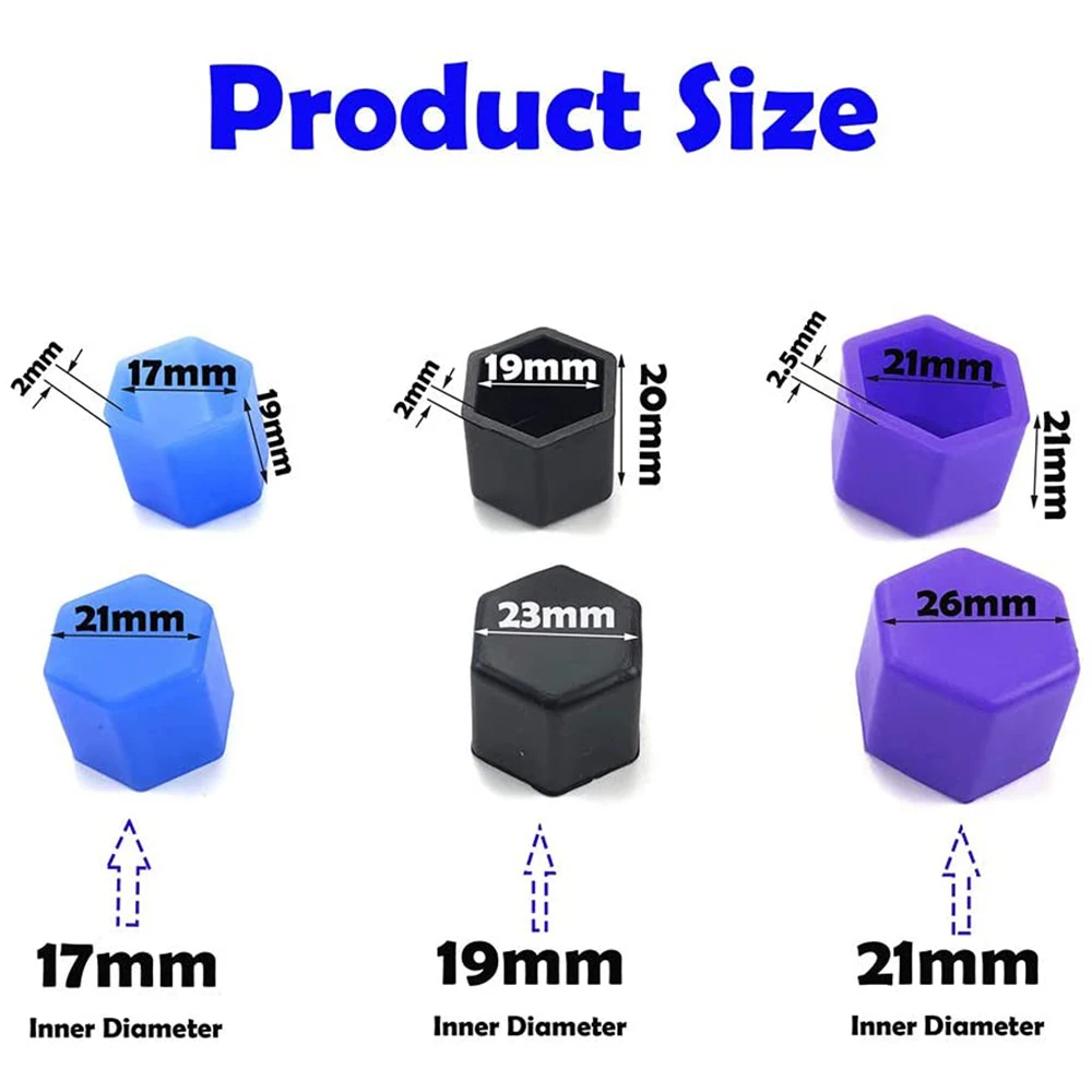 17mm 19mm 21mm Car Wheel Caps Bolts Covers Nuts Silicone Anti Rust Cover Auto Wheel Hub Protectors Styling Screw Cap 20Pcs