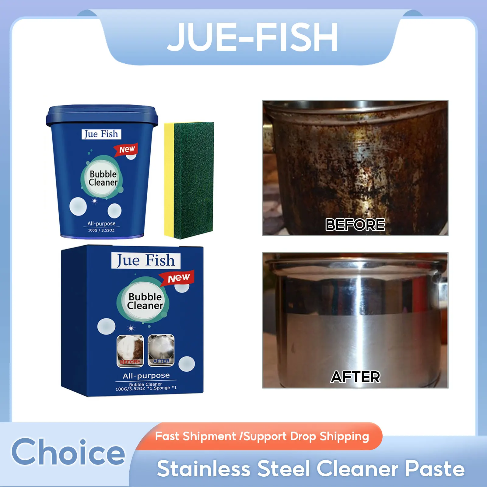 Stainless Steel Cleaner Paste Kitchenware Stain Dirt Cleaner Black Scale Remover Pot Bottom Polish Washing Cookware Rust
