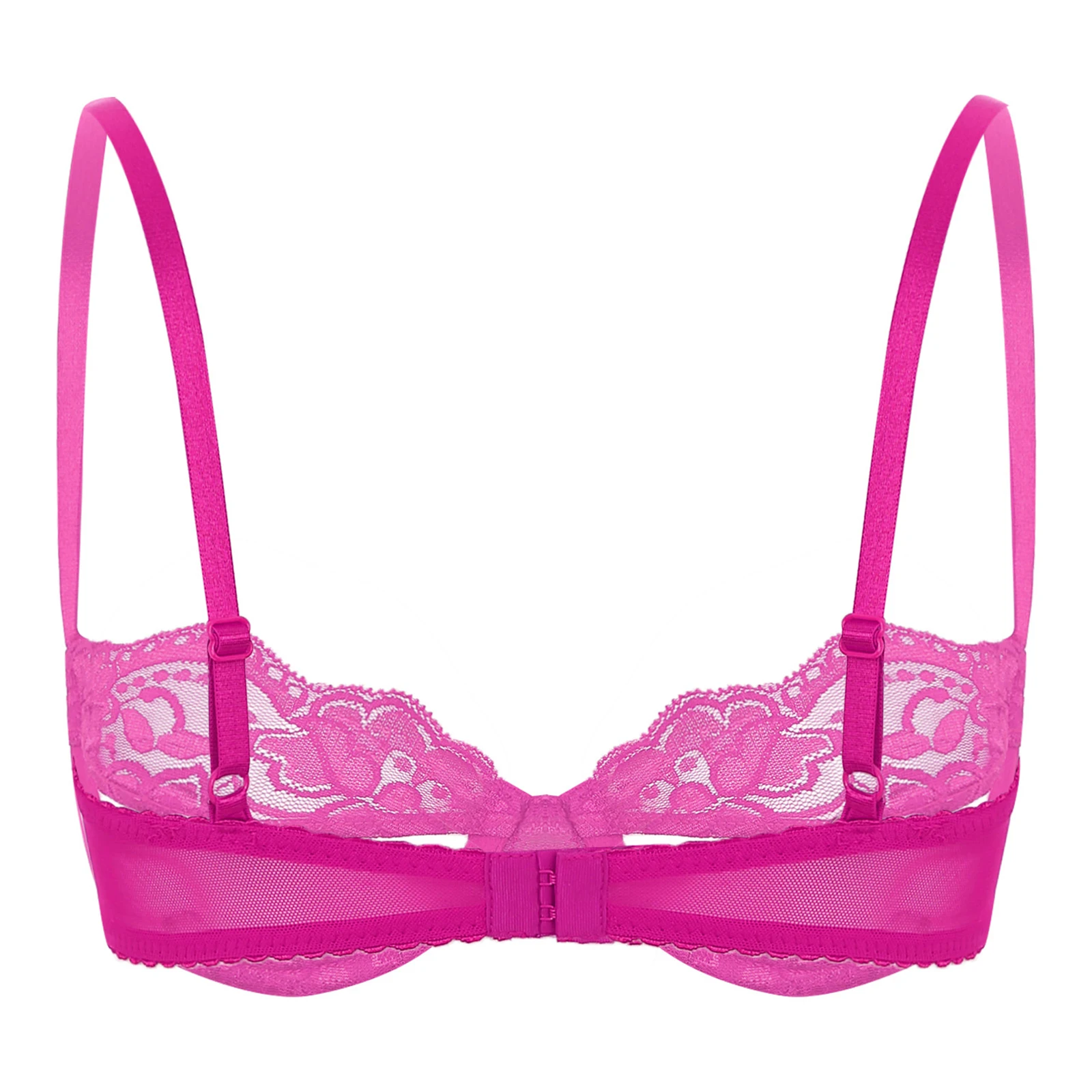 thumbnail image 4 of Sujetador sin forro con pezón abierto y diamantes de imitación brillantes para mujer, lencería transparente de encaje Floral, ropa interior con sujetador de media copa de realce, 4 of 5
