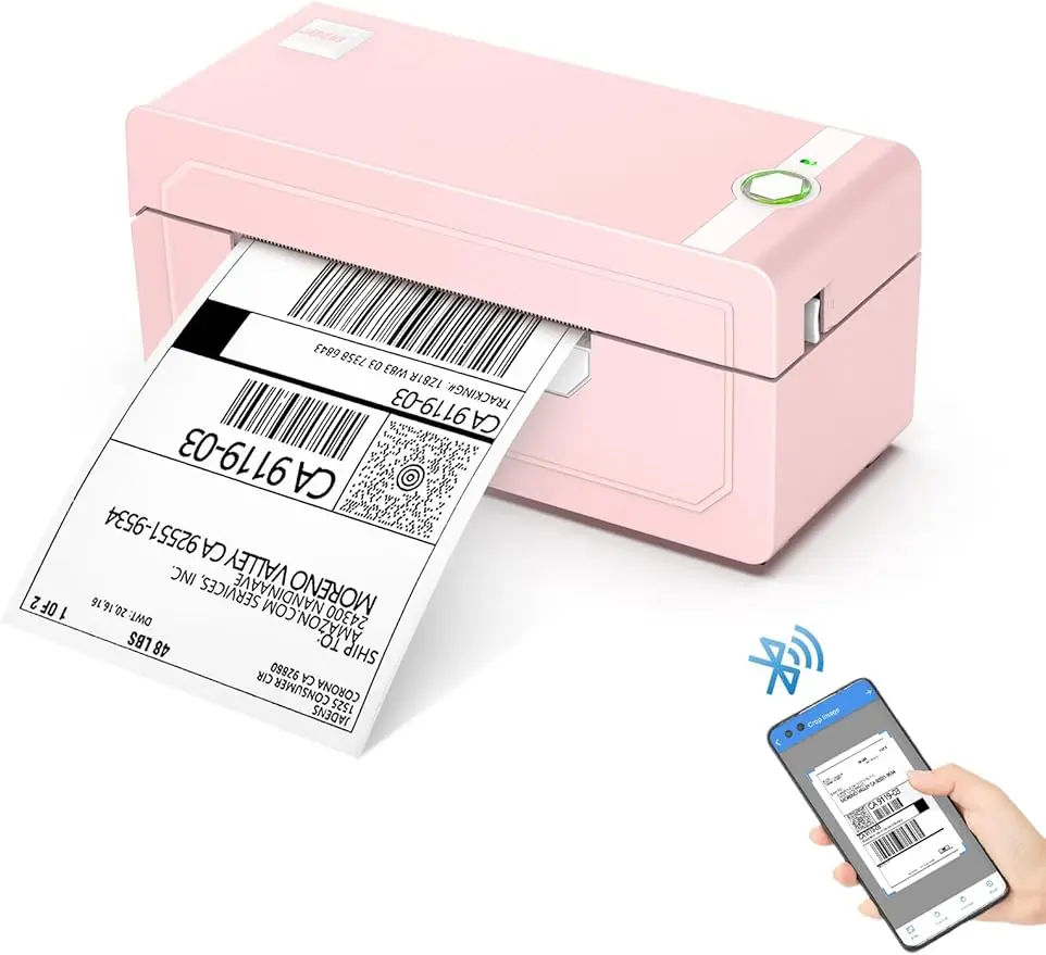 

JADENS Bluetooth Thermal Label Printer 4x6, Pink Wireless Shipping Label Printer for Small Business & Packages, Compatible with