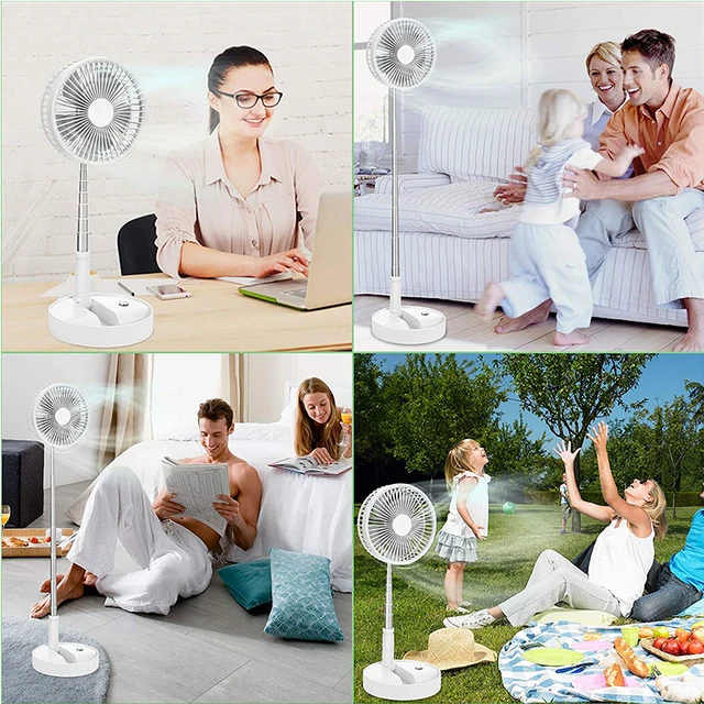Small Desk Fan Folding Home Camping Adjustable Height Mini Round Smart Foldable Desk Standing Rechargeable Air Cooling Fan 5