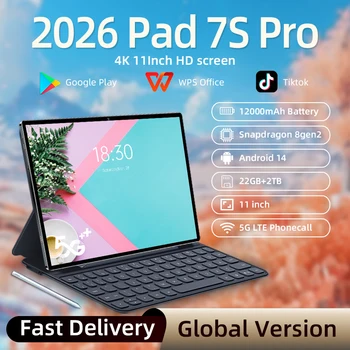 Tablette PC Android 14 Pad 7S Pro Édition Globale 2026, Snapdragon 8 Gen 2, Tablette 5G Originale HD 4K, 22 Go + 2 To, Double SIM WIFI GPS WPS