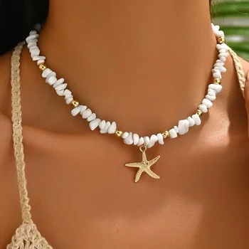 Collana di perline di conchiglie alla moda Boho con ciondolo a conchiglia Girocollo di gioielli ispirati all'oceano adatto per le donne, feste quotidiane 1