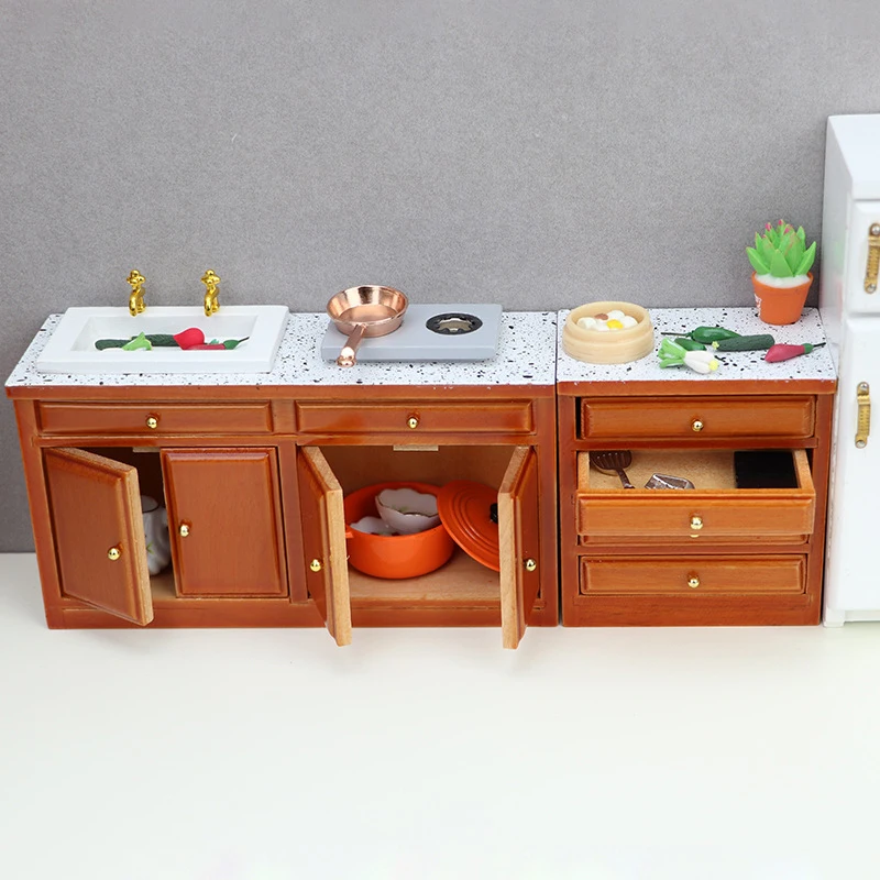 1:12 Dollhouse Miniature Cupboard Sink Chest Of Drawer Storage Cabinet Locker Furniture Decor Toy Doll House Accessories sink cabinet sonoma oak 80x38 5x48 cm chipboard