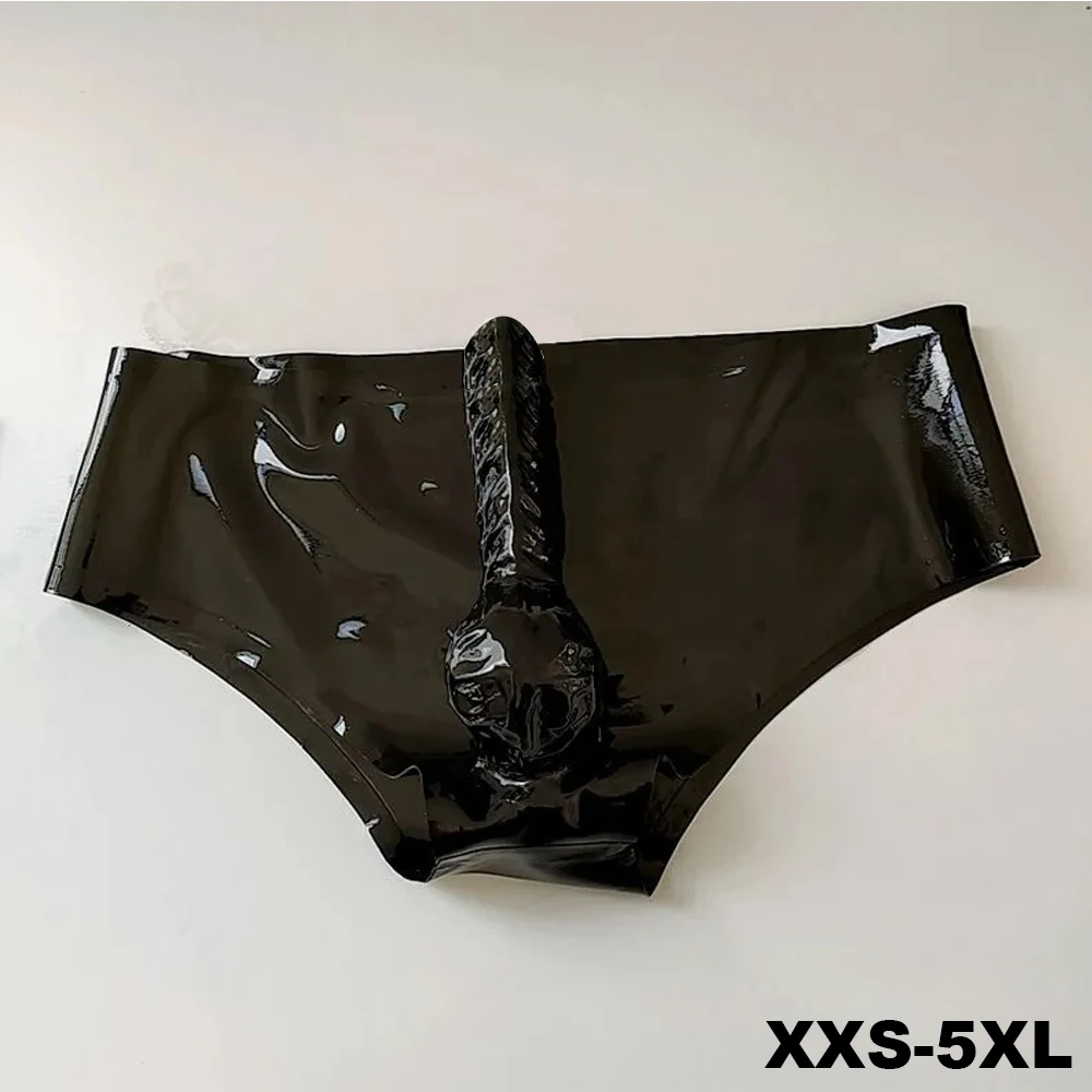 

Mens Sexy Pure Natural Latex JJ Sheath Briefs Underpants Sissy Couple Panties Gay Erotic Low Waist Tight Rubber Safety Thong