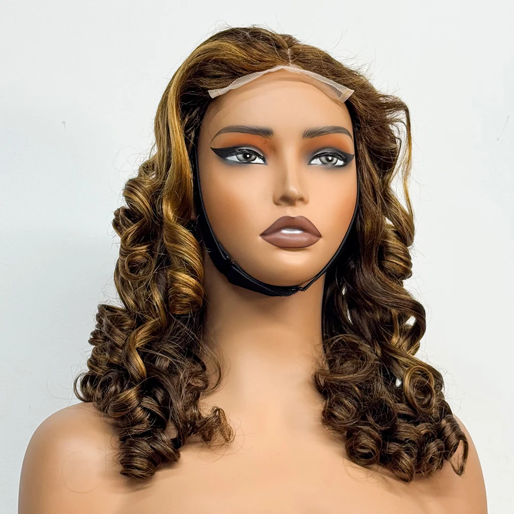 300% Density 4x4 Transparent Lace Closure Loose Bouncy Wave Wavy Curly Human Hair Wig for Black Women Highlight Color