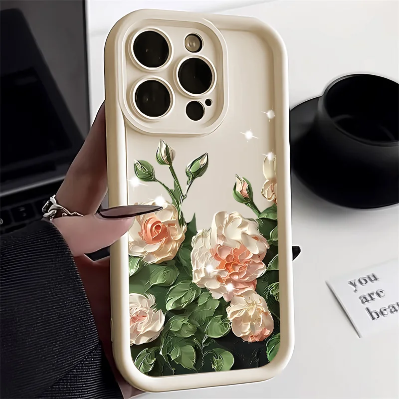 thumbnail image 1 of Funda de silicona mate con flores para iPhone, carcasa suave con flores para iPhone 15 Pro, 11, 13, 14, 12 Pro Max, XR, XS, X, 7, 8 Plus, SE, 1 of 5
