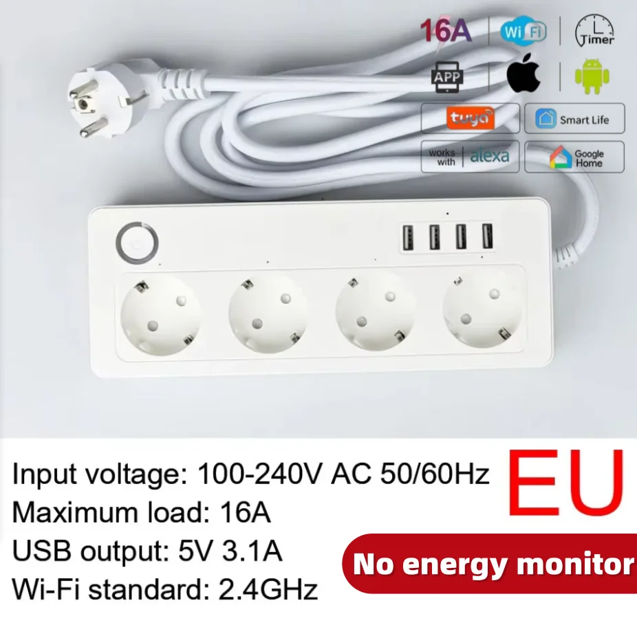 WiFi-Enabled Smart Power Strip with 4 Outlets and 4 USB Ports