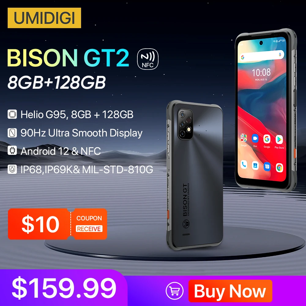 UMIDIGI BISON GT2 프로 안드로이드 12 견고한 스마트폰, Helio G95, 6.5 인치 FHD + NFC 64MP 카메라, 6150 mAh 배터리 휴대폰 