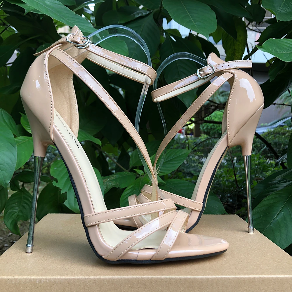 

16cm Extreme Metal High Heels Sandals Sexy Nude Pumps Fetish SM Ankle Strap Model Show Party Drag Queen Unisex Shoes Plus Size46