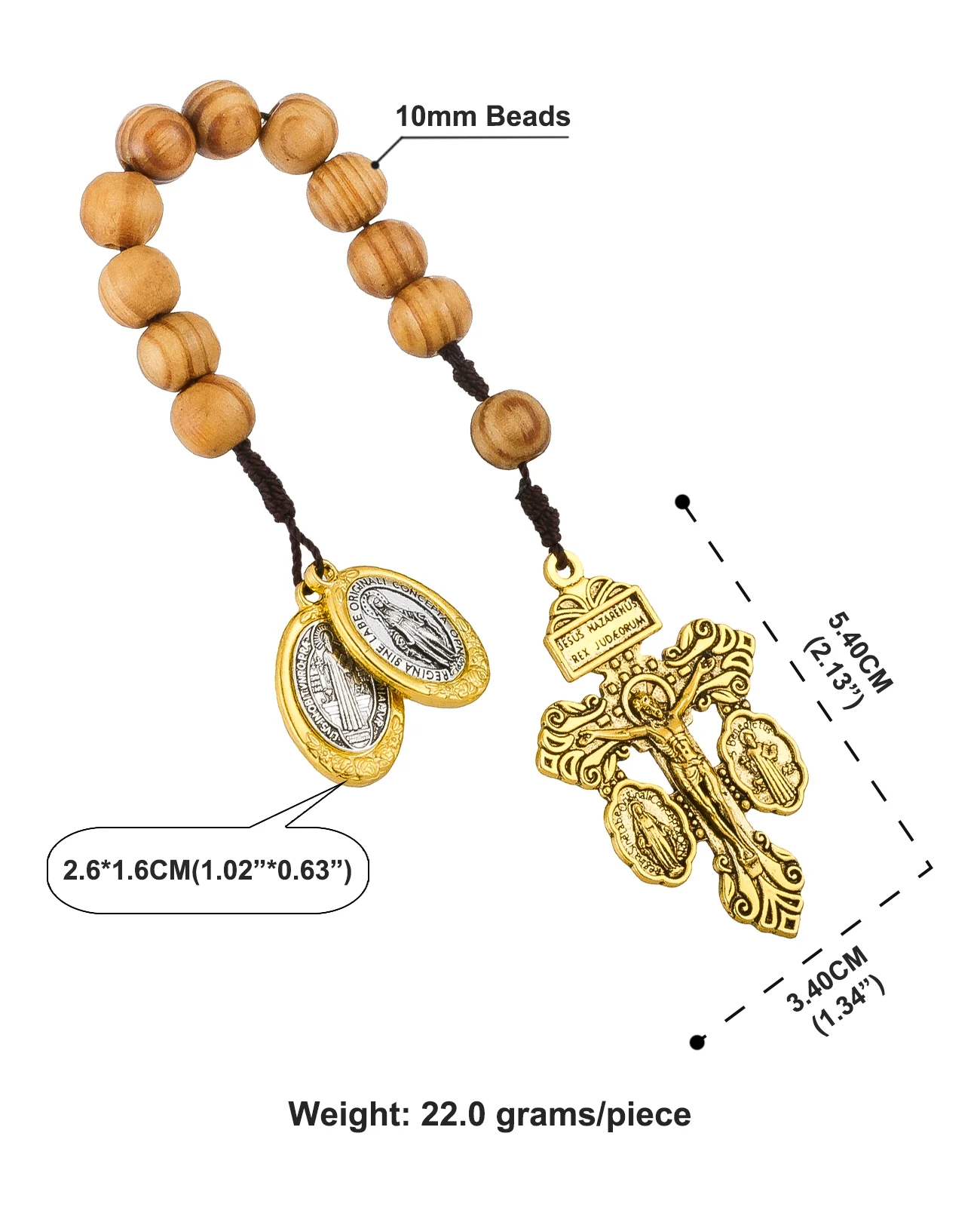 Catholic Saint Benedict pocket rosary with wooden beads