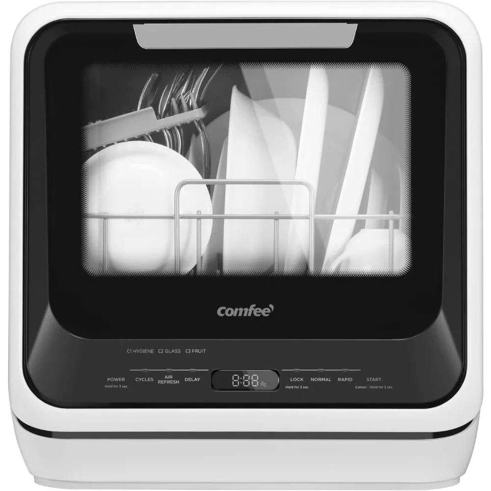 Portable Mini Dishwasher Countertop with 5L Built-in Water Tank for Apartments& RVs, No Hookup Needed, 6 Programs, 360&deg;