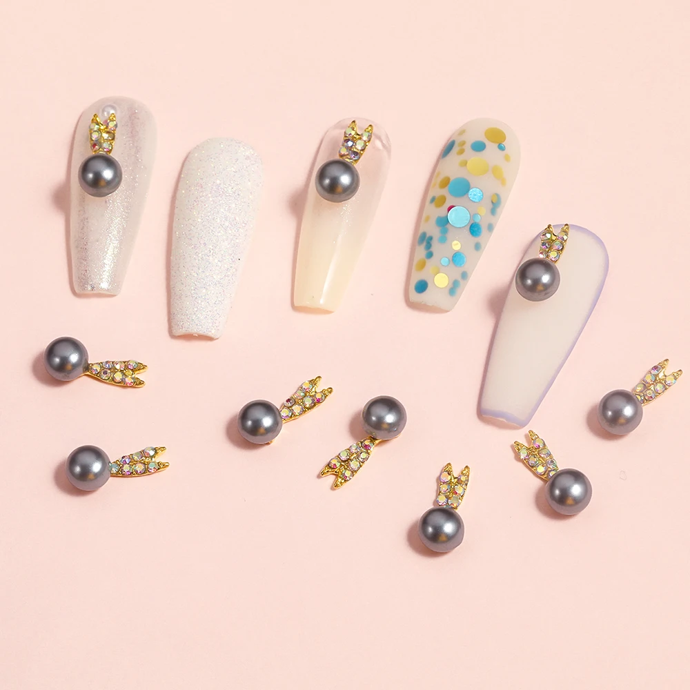 

10pcs 3D Luxurious Rabbit Pearl Nail Art Decoration Micro-Inlaid Rhinestone Alloy White Gray Kawaii Rabbit Nail Art Accessories