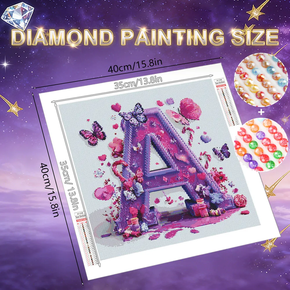 HUACAN Diamantmalerei Alphabet Schmetterling Blumen Landschaft AB Feenstaub Bohrer-Sets Diamant-Mosaik 5D Kreuzstich 5D DIY – Detail 3