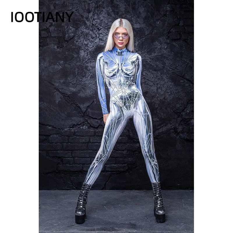 Women Clothing Long Sleeve 3D Printed Halloween Carnival Horror Human Skeleton Cosplay Costumes Tight Jumpsuit Zentai Bodysuit cosplay costume
