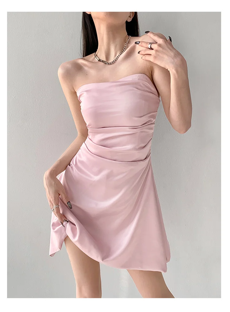 

American Sweet Sexy Pleated High Waist Dress Summer Breast Wrapping One-shoulder Short Dress Fashion Tops M519