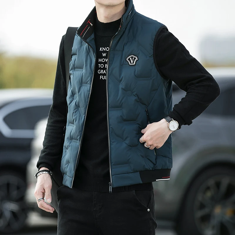 Men's Warm Down Vest Vertical Collar Warm Windproof Fashion Simple Design Loose Version Comfortable Fabric Skin-friendly Coats