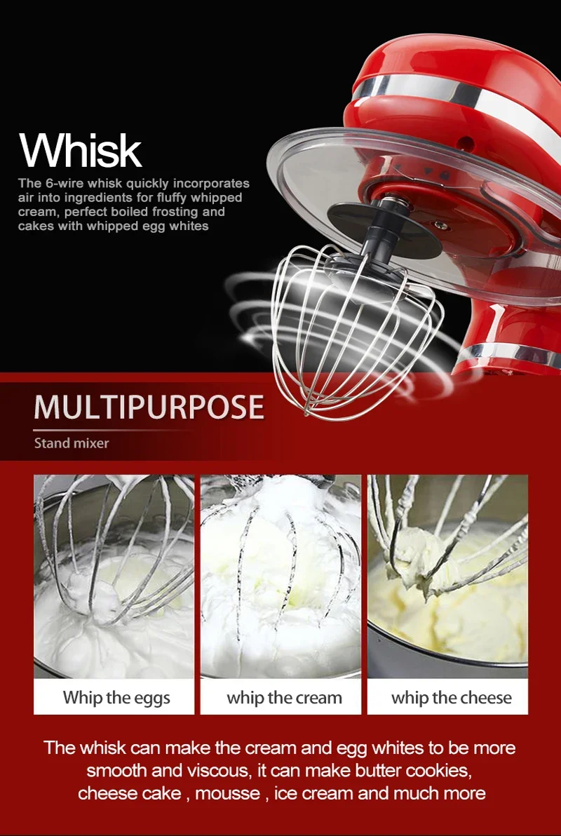 Stainless Steel Egg White Whisk/Aluminium Alloy Dough Hooks/Flat Beater for Stand Mixer Spare Parts 3
