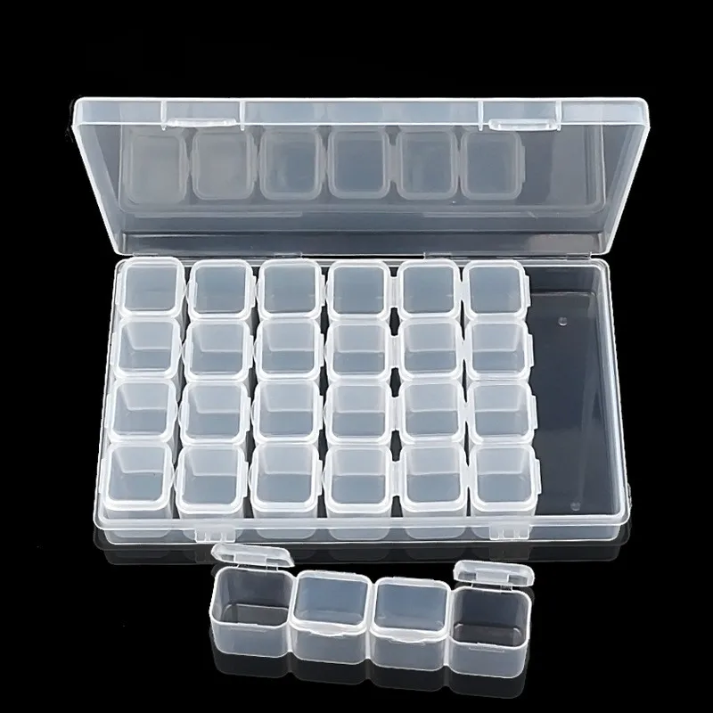 

28 Cells Nail Art Storage Case Rhinestones Gems Accessories Clear Plastic Empty Container for Beads Organizer Box