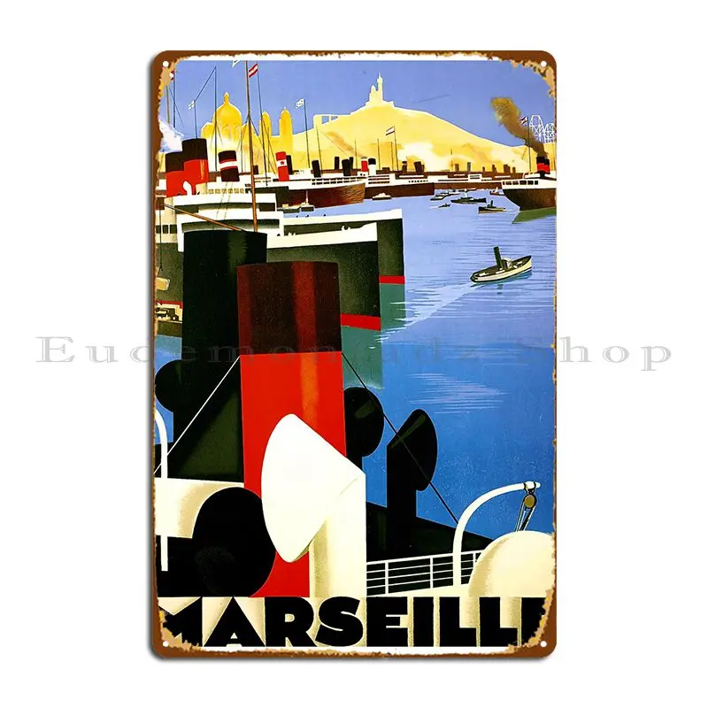 Marseille Port Metal Sign Design Wall Decor Print Bar Garage Tin Sign Poster
