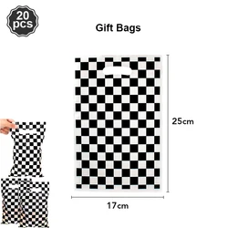 Racing Party Racetrack Floor Runner with Checkered Flag Balloons - Kids Race Car Birthday Decor (Gift bags 20pcs)
