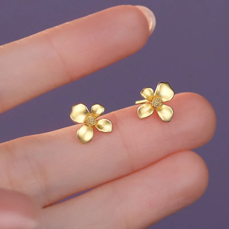 14K Gold-Plated Tiny Flowers Stud Earrings for Women 2024 New Trend Sweet Earring Pretty Girls Jewelry Gifts