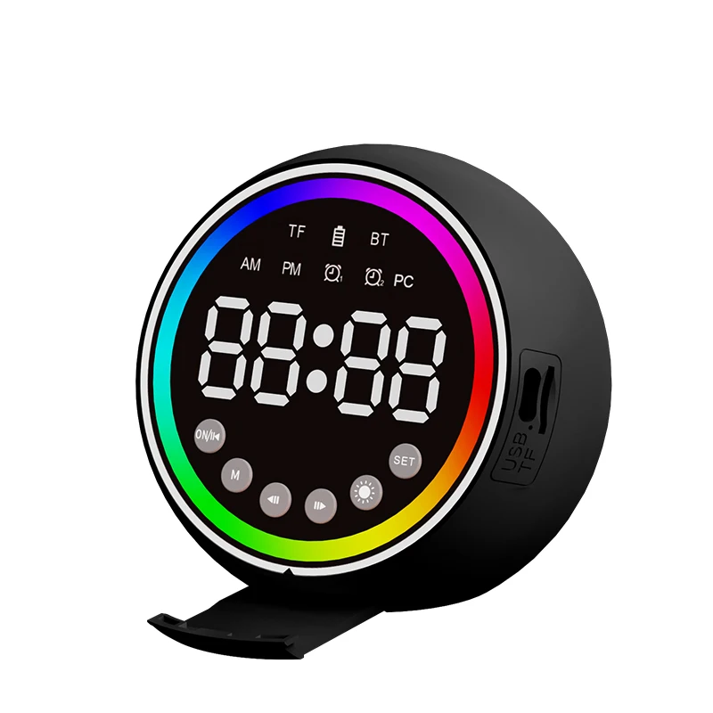 スマート電子LED時計 Bluetoothスピーカー 音楽付き アンビエントライト デュアルアラームクロック 卓上時計 デスクトップ電池式時計