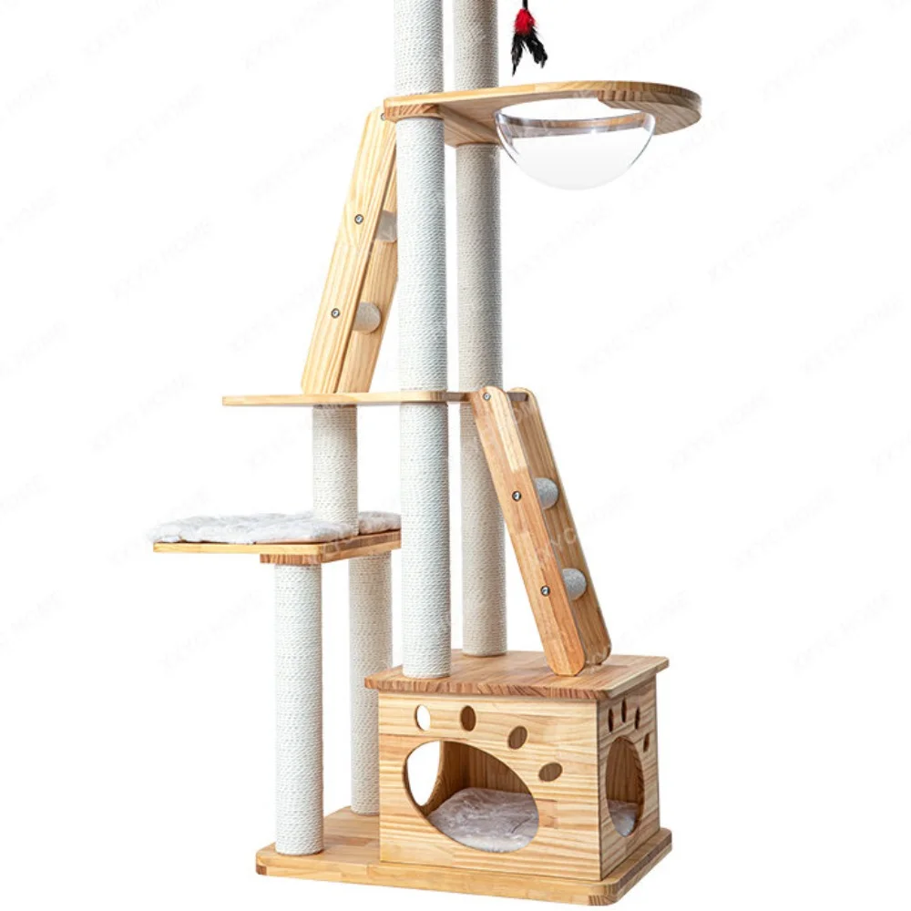 

Honey Pot Cat Climbing Rack Cat Nest Cat Tree Integrated Solid Wood Imported Pine Cat Rack Wooden Cat Villa