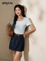 Mishow Multi Color Square Neck Tees Short Sleeve Solid Color T Shirt For Women 2024 Spring.jpg