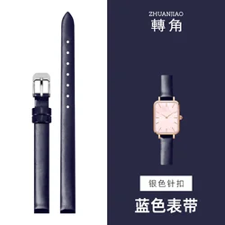 Elegant Women's Glossy Genuine Leather Watch Strap - Ultra - Thin, High - Quality, Soft Wrist Bracelet - 12mm (B - Dark blue - silver)