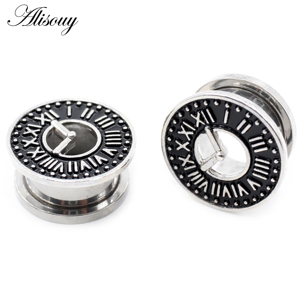 Piercing Jewelry Alisouy 2pcs Stainless Steel Flower Zirconia Moon Star Clock Heart Screw Ear Tunnels Plugs Expander